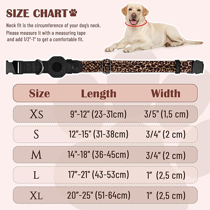 AirTag Dog Collar for Small Medium Large Breed - Adjustable Cute Pattern Dog Collar with Airtag Holder - Soft Leather Tracker GPS Apple Air Tag Pet Collars (X-Large, 20"-25" Neck Fit, Leopard)-PawvioPets