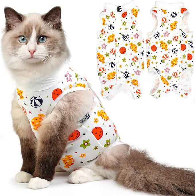Cat Recovery Suit for Spay Abdominal Wounds, Breathable Cat Onesie for Cats After Surgery Female, Kitten Surgical Recovery Suit Female Cone of Shame Alternative for Cats Anti Licking-PawvioPets