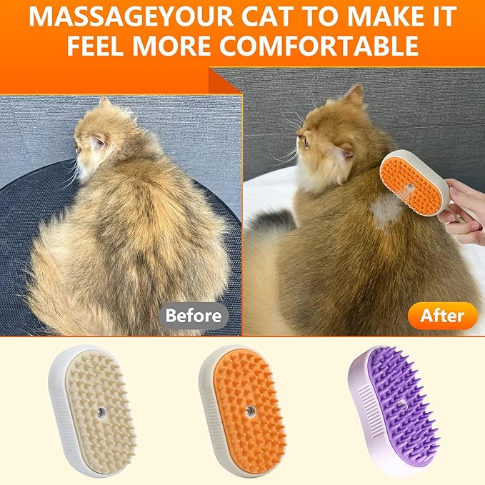 4-in-1 Cat Grooming Steam Brush, Pet Hair Shedding, Massage, Cleaning, Combing (brown)-PawvioPets