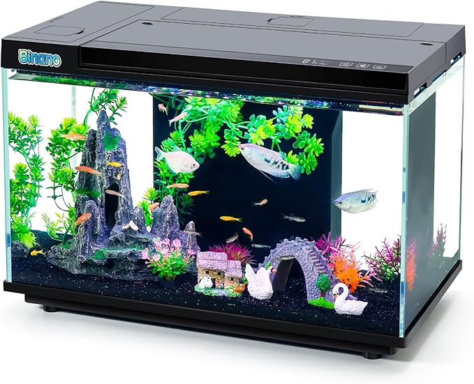 8 Gallon Aquarium Kit Featuring Real-Time Temp Display, Adjustable Flow Pump, Bottom Storage, Multi-Position Filter & 6 Light Modes - Complete Fish Tank Starter for Betta or Goldfish-PawvioPets