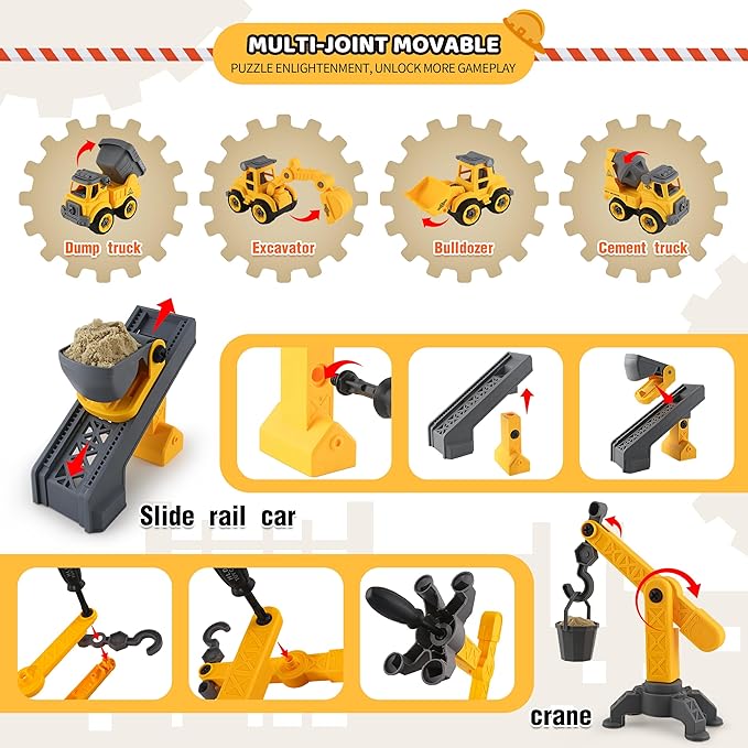 Asoxt 43-Piece Construction Sensory Playset – 2 lbs Play Sand, 4 DIY Trucks, Crane & Road Signs – Creative Sandbox Toy for Kids Ages 3+-PawvioPets