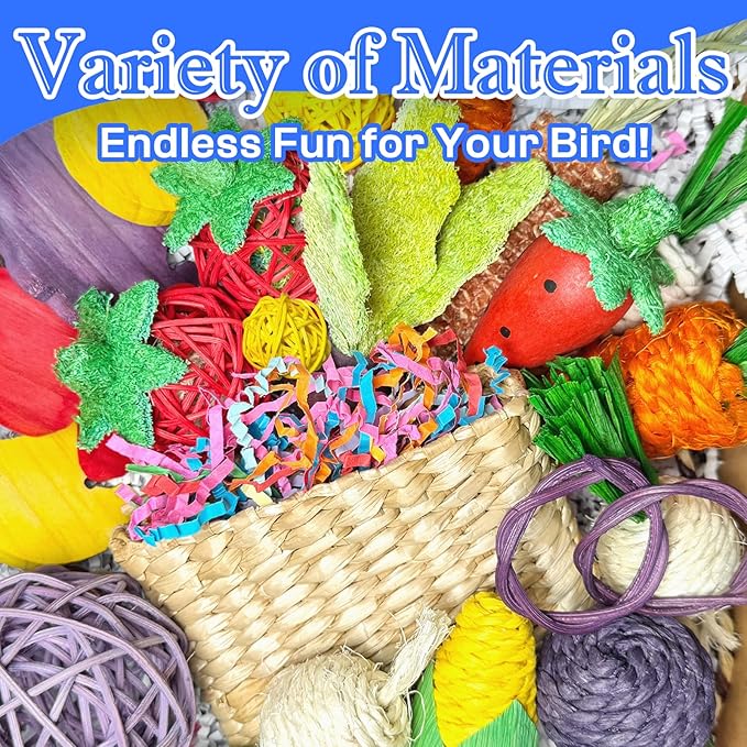 Colorful Bird Foraging & Parrot Shredding Toys Box - Safe Fruit & Vegetable Bird Toys, Perfect for Parakeets, Cockatiels, and Small to Medium Birds-PawvioPets
