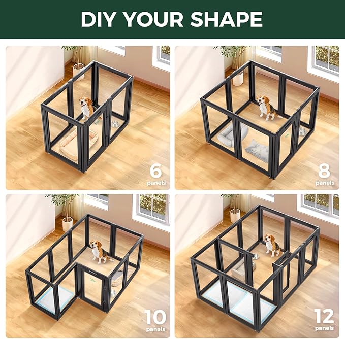 FXW AuraSpace Acrylic Indoor Unleashed Dog Playpen for Medium Dogs, 35 Inch, 10 Panels, Black-PawvioPets
