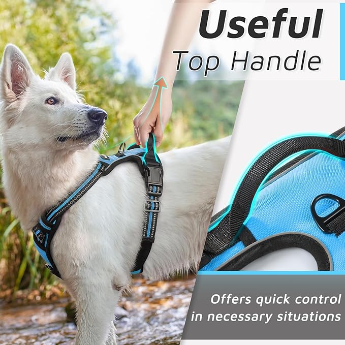 Eagloo Dog Harness Medium Sized Dog, No Pull Service Vest with Reflective Strips and Control Handle, Adjustable and Comfortable for Easy Walking, No Choke Pet Harness with 2 Metal Rings, Sky Blue, M-PawvioPets