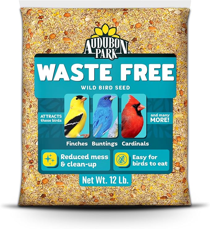 Audubon Park Waste Free Wild Bird Seed –12 lb. No Mess Blend with Sunflower Hearts & Peanut Pieces – Bird Food for Outside Feeders-PawvioPets