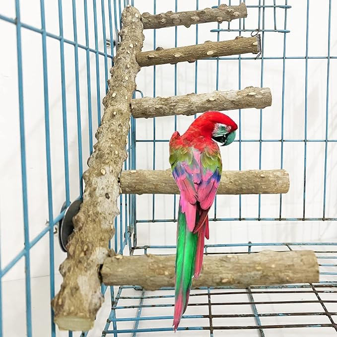 Allazone 3 PCS Nature Wood Bird Ladder Perch Nature Wood Stand Parrot Chew Toy Cage Hanging Pet Cage Bird Climbing Step Ladders for Small Animal-PawvioPets