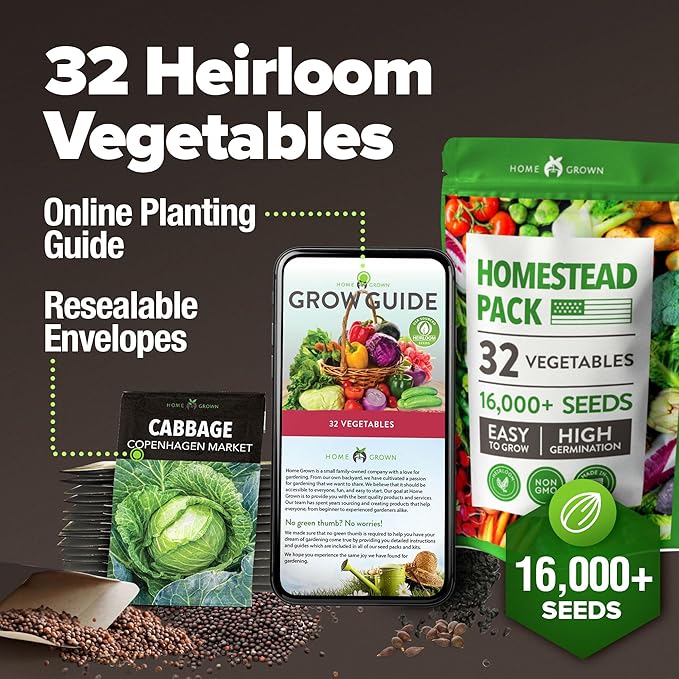 32 Heirloom Vegetable and Fruit Seeds for Planting - 16,000+ Seeds | Non-GMO Survival Seed Vault | High Germination | 32 Varieties of Vegetable Seeds for Your Home Survival Garden-PawvioPets
