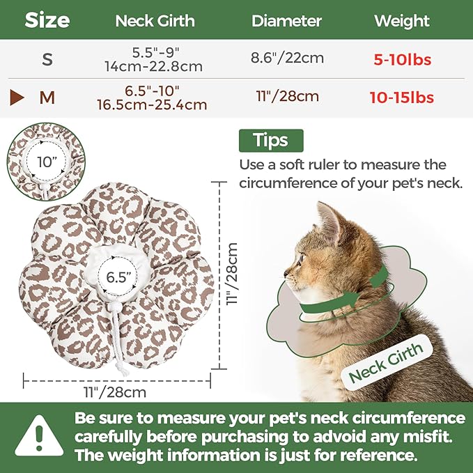 ComSaf Cat Cone Collar Soft - Cat Cones to Stop Licking e Collar for Cats After Surgery, Elizabethan Collar for Kitten Recovery, Comfortable Soft e Collar Cone for Medium Cats, Brown Leopard, M-PawvioPets