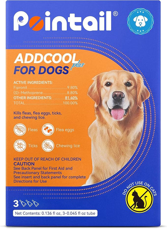 Flea and Tick Prevention for Dogs, Addcool Dog Flea and Tick Treatment, Flea & Tick Control Topical Drops, 3 Doses, Vet-Recommended(23-44 lbs)-PawvioPets
