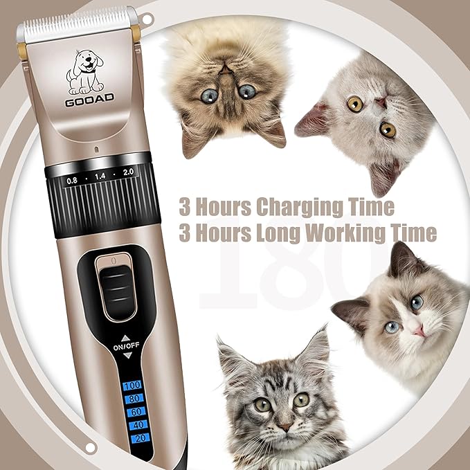 Cat Clippers for Matted Hair, Cat Grooming Kit, Cordless Cat Shaver for Long Hair, Low Noise Paw Trimmer, Cat Hair Trimmer for Grooming,Quiet Pet Hair Clippers Tools for Cats Dogs (Gold)-PawvioPets