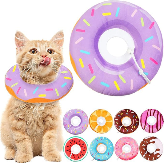 Cat Cone Collar Soft, Cat Recovery Collar for Wound Healing Cute Donut Adjustable Kitten Cones to Stop Licking Comfortable Lightweight Neck Elizabethan Collars for Kittens After Surgery-PawvioPets