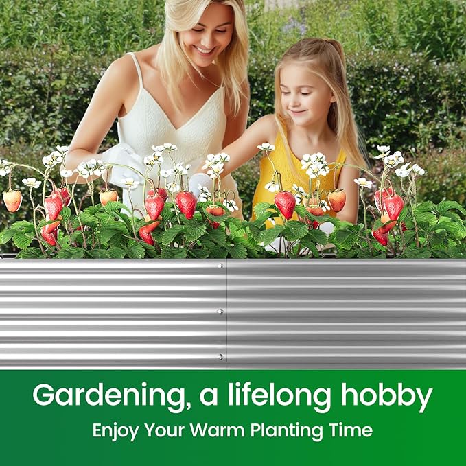 FRIZIONE 2pcs 9 in 1 Tall 8x2ft Galvanized Raised Garden Bed Outdoor,Steel Garden Bed for Vegetables,Above Ground Garden Box for Flower,Metal Raised Beds for Gardening-PawvioPets