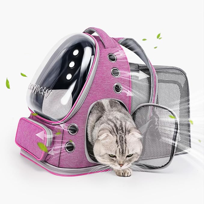 Expandable Cat Backpack,Cat Bubble Backpack Carrier for Carrying Cats, Pets and Small Dogs,Airline-Approved,Designed for Travel, Hiking, Walking,Car （Pink-PawvioPets