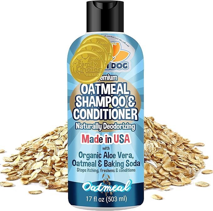 Bodhi Dog Oatmeal Shampoo & Conditioner - Hypoallergenic Formula - Naturally Deodorize Dogs, Cats & Pets - Made w/Organic Ingredients - Moisturizes Dry & Itchy Skin - Made in USA (Oatmeal, 17 Fl Oz)-PawvioPets