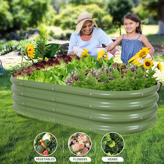 Galvanized Raised Garden Bed Outdoor- 2 Pcs Raised Beds for Gardening| Metal Planter Box, Steel Raised Garden Bed Kit with Gloves for Vegetables, Flower, Herbs (4x2x1FT, Green)-PawvioPets