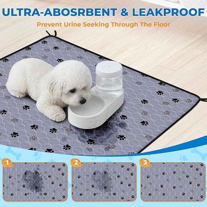 Fostanfly Washable Pee Pads for Dogs, 2 Pack 28''x34'' Large Ultra-Absorbent and Leak-Proof Non-Slip Reusable Potty Training Pads for Dogs, Puppy and Cats of Add 8 Lanyards-PawvioPets