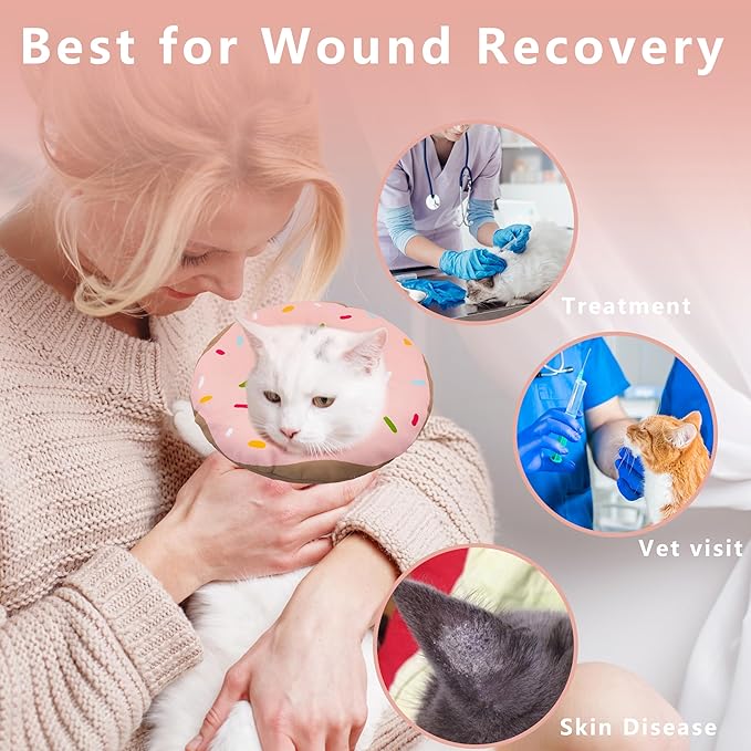 Cat Cone Collar Soft, Adjustable Cat Recovery Collar Kitten Cones to Stop Licking, Cute Donut E Collar After Surgery, Cats Neck Pillow Cone Elizabethan Cones of Shame (Waterproof Pink, Large)-PawvioPets