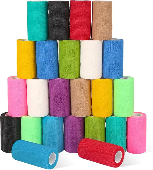 24 Pack Self Adhesive Bandage Wrap, 4” x 5 Yards Elastic Cohesive Bandage Wrap Self Adherent Medical Tape for Sports, Ankle, Wrist Sprains, Pet First Aid, Vet Wrap-PawvioPets