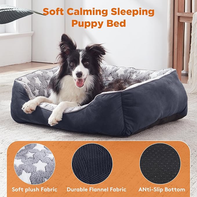 GASUR Rectangle Dog Bed for Large Dogs - Orthopedic, Durable and Anti-Slip. Cozy and Soft, Perfect for Sleeping. Warming Effect for Puppies. (M (30"x24"x9"), Black)-PawvioPets