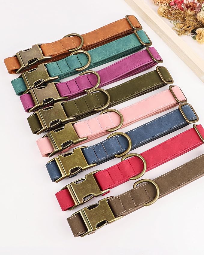 Didog Soft PU Leather Dog Collar, Stylish Quick Released Dog Collars for Small Dogs, Easy Clean Adjustable Pet Collar for Daily Walking, Red, S Fit 10-16" Neck-PawvioPets