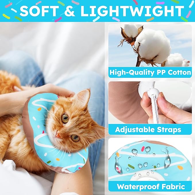 Cat Cone Collar Soft, Waterproof Cat Recovery Collars Spay Cones to Stop Licking Cute Donut E Collar After Surgery Anti-Lick Wound Healing Safety Elizabethan Collar for Kittens (Donut Blue, Small)-PawvioPets