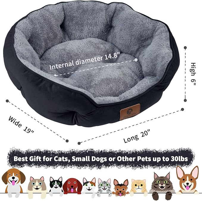 Asvin Small Dog Bed for Small Dogs, Cat Beds for Indoor Cats, Pet Bed for Puppy and Kitty, Extra Soft & Machine Washable with Anti-Slip & Water-Resistant Oxford Bottom, Black, 20 inches-PawvioPets