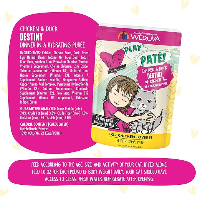 B.F.F. PLAY - Best Feline Friend Paté Lovers, Aw Yeah!, Chicken & Duck Destiny with Chicken & Lamb, 3oz Pouch (Pack of 12)-PawvioPets