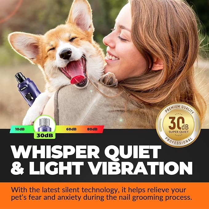 Dog Nail Grinder with 2 LED Lights Powerful 2 Speeds Super Quiet Dog Nail Trimmers with 3 Grinding Wheels Rechargeable Pet Dog Nail Clippers for Large Medium Puppy Dogs Dog Nail File Cat Nail Clipper-PawvioPets
