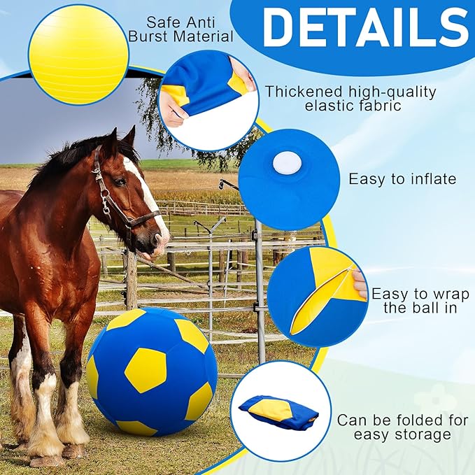 40inch Giant Herding Ball with Ball Cover Anti Burst Please Watch VCR for How to Inflation Horse Toys for Horses Stall Entertainment Play, Pump Included(Yellow,Stylish)-PawvioPets