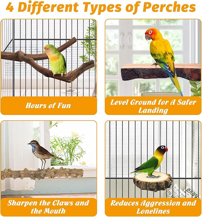 6Pcs Natural Wooden Bird Perch Grape Stick Claw Grinding Fork Bird Perching Branch Claw Grinding Stick Parrot Standing Platform Parrot Cage Chewing Accessories for Parrots Lovebirds Parakeets-PawvioPets