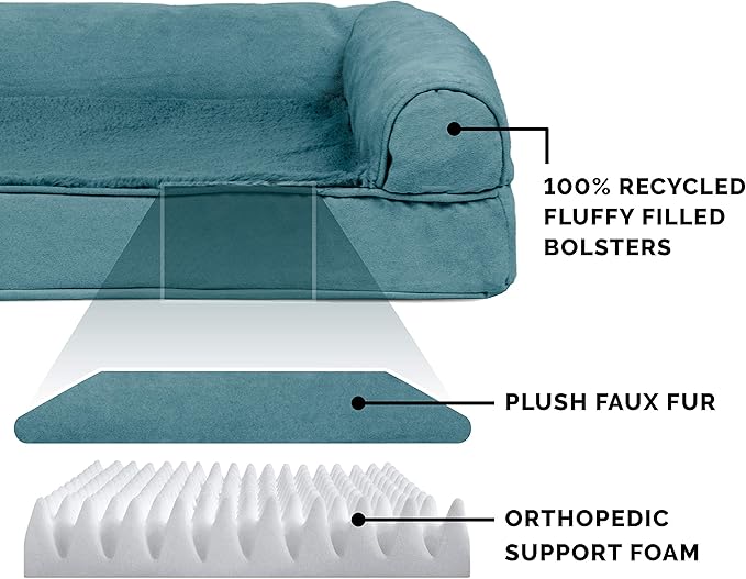 Furhaven Orthopedic Dog Bed for Large/Medium Dogs w/ Removable Bolsters & Washable Cover, For Dogs Up to 55 lbs - Plush & Suede Sofa - Deep Pool, Large-PawvioPets