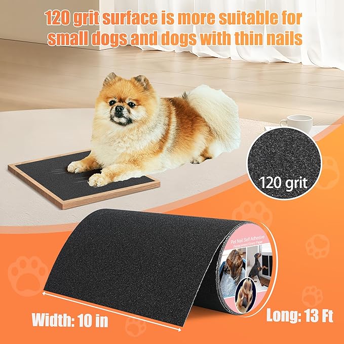 120 Grit Pet Nail Self Adhesive Replacement Emery Paper - Suitable for Small and Dogs with Long Quicks - Scratch Alternatives to Cat and Dog Nail Clippers (10in*13ft, Black, 120 Grit)-PawvioPets
