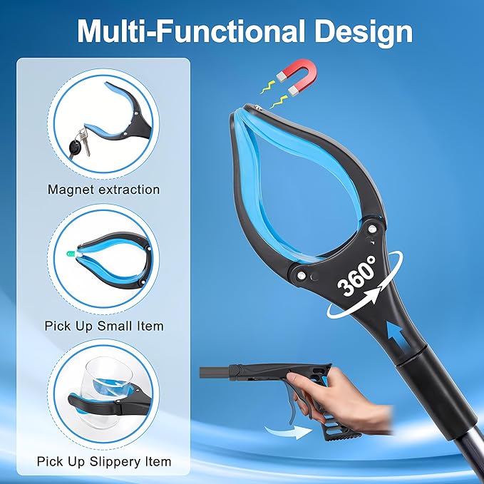 Grabber Reacher Tool - 32” Extra Long Foldable Gripper and Reaching Tool - Heavy Duty Pick Up Stick Grabbers for Seniors, Trash, Surgery Recovery Must Haves Gifts (Black Blue)-PawvioPets