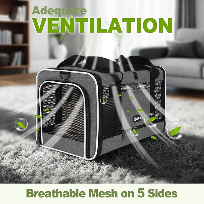 Cat Carrier 18x11x11 Top Load Soft Pet Travel Bag Over 15 lbs, Collapsible Small Dog Puppy Crate 10 Pounds, Small Animal Rabbit Kennel Carrying Case, Kitten Mesh Cage Medium Cat Under 25 Grey-PawvioPets