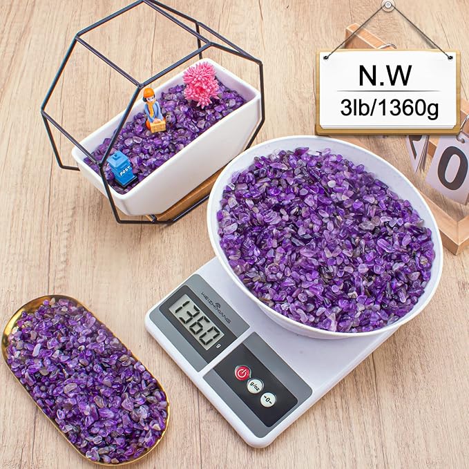 3 LB Amethyst Crystal Rocks Tumbled Crushed Stones Amethyst Crystal Quartz Chips Bulk Natural Gemstones Healing Reiki Mini Quartz Vase Filler Fish Tank Gravel Rocks-PawvioPets