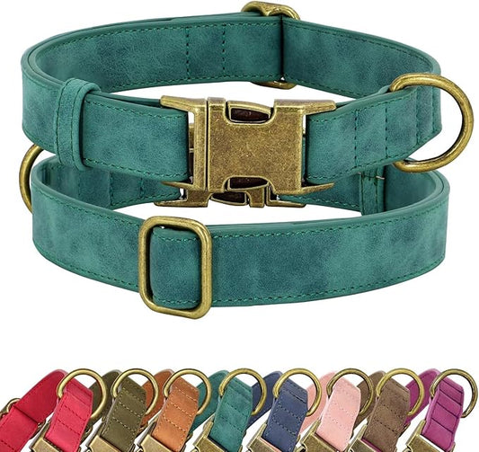 Didog Soft PU Leather Dog Collar, Stylish Quick Released Dog Collars for Medium Dogs, Easy Clean Adjustable Pet Collar for Daily Walking, Green, M Fit 13-21" Neck-PawvioPets