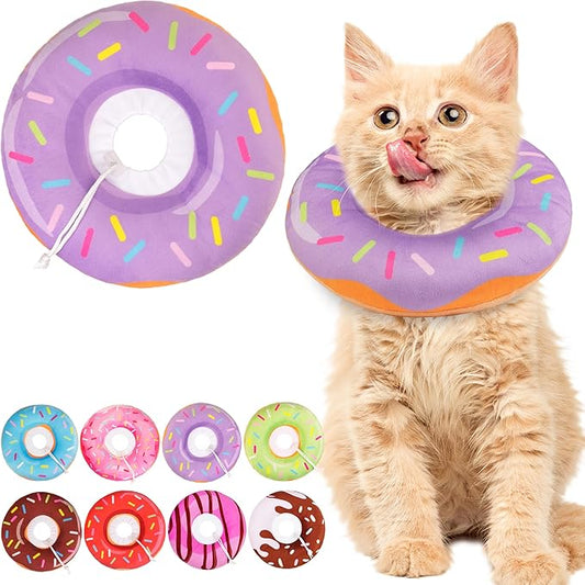 Cat Cone Collar Soft, Cute Cat Donut Collar After Surgery, Adjustable Kitten Recovery Cones to Stop Licking, Lightweight Neck Elizabethan Collars for Cats Kittens(Purple, Small)-PawvioPets