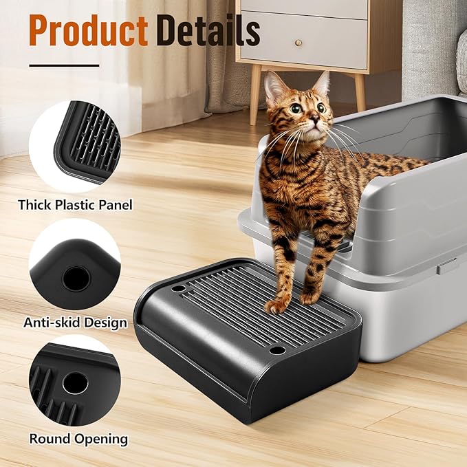 Cat Litter Box Step, Cat Litter Box Ramp Mat with Filter Function for Self-Cleaning Cat Litter Box, Easy to Clean, Cat Pedal Step Stool Ideal for Kitten & Elderly Cats (Black)-PawvioPets