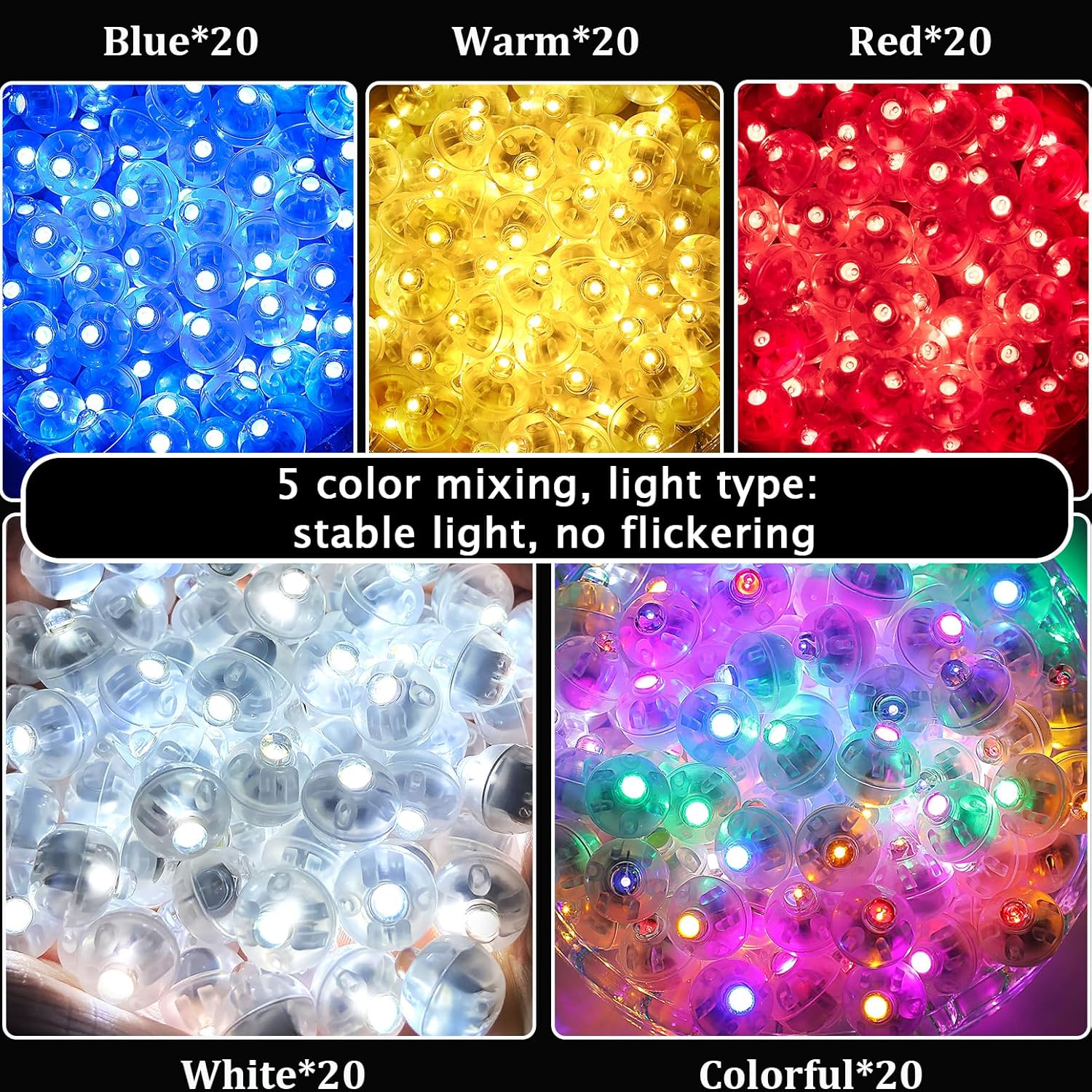 ZGWJ 100Pcs Balloon Lights with Lanyard, 5 Mix Colors Balloons Light for Party Paper Lantern Decorations, Easter Eggs Birthday Wedding Halloween Christmas Decoration - Mix Color