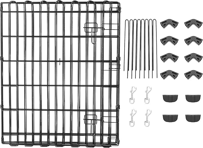 Amazon Basics Foldable Octagonal Metal Exercise Dog Playpen - Indoor/Outdoor, Single Door, Small (8 Panels, 24 x 30), Easy to assemble and store, 30" - Small, , Black-PawvioPets