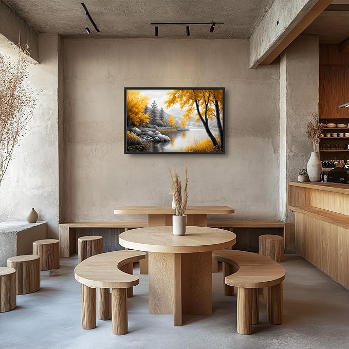 Framed Large Tree Wall Art for Living Room, Oversized Zen Trees Wall Decor, Black and Golden Forest Canvas Pictures Home Decoration for Living Room Bedroom Office 36"x24"-PawvioPets