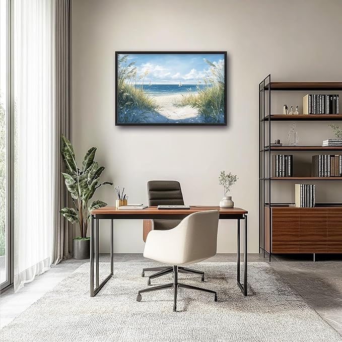 Framed Large Beach Wall Art for Living Room, Oversized Coastal Nautical Wall Decor Sailboat Canvas Seaside Pictures Modern Artwork Home Decoration for Living Room Bedroom Office 36"x24"-PawvioPets