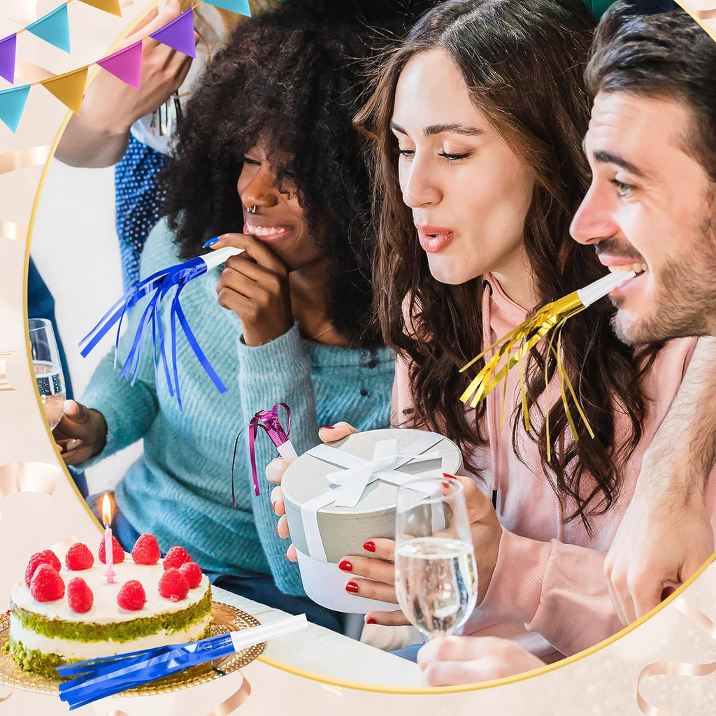 12 Pcs Glitter Noise Makers Metallic Fringed Party Blower for Adults Birthday Graduation New Years Party Favors Supplies (Blue)