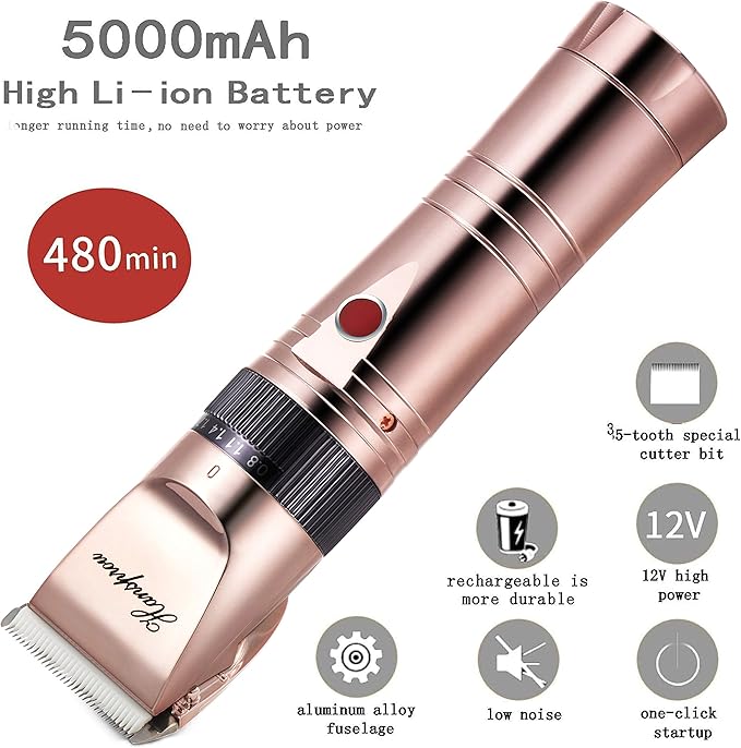 Dog Clippers for Grooming, Professional 5000mAh Battery Dog Trimmer for Thick Hair,Heavy Duty Cordless Dog Trimmer for Grooming, Low Noise with Guard Combs for Dog Cat-PawvioPets