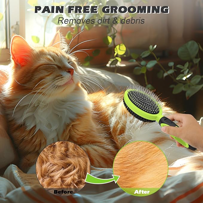 2PCS Pet Grooming Tools - Double-Sided Brush for Shedding and Bathing, Suitable for Short/Long Haired Dogs Cats and Horses, Deshedding Dog Brush, Mane & Tail Combs for Horses - Pet Supplies (Green)-PawvioPets