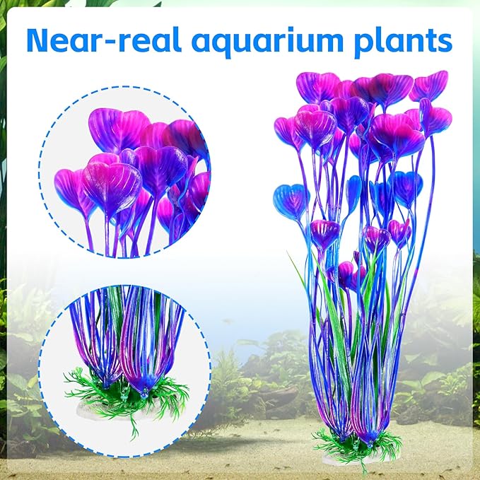 AQUANEAT Artificial Fish Tank Plants, Plastic Aquarium Accessories Large, 15.5 inch Purple Decorations, 2pcs-PawvioPets