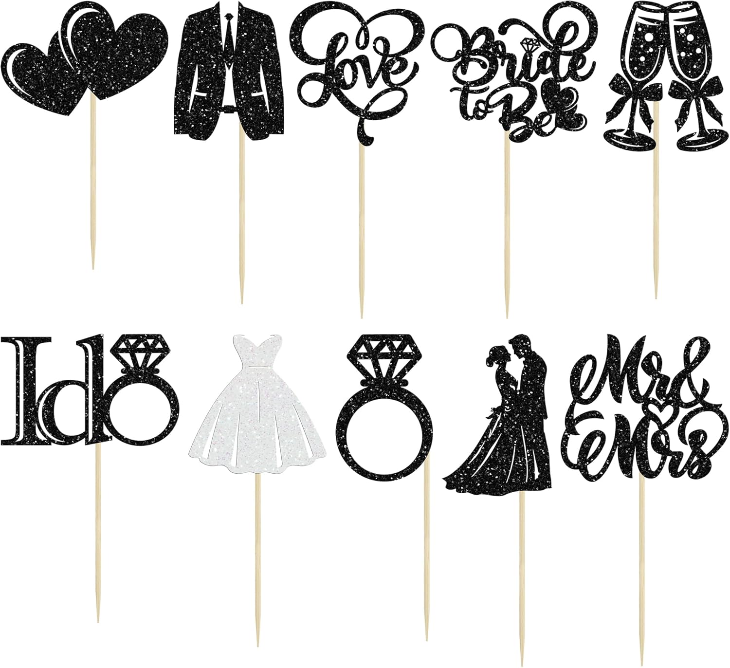 Gyufise 30Pcs Bride to Be Cupcake Toppers Glitter Diamond Ring I Do Love Cupcake Picks Miss to Mrs Bridal Shower Wedding Engagement Bachelorette Cake Decoration Black