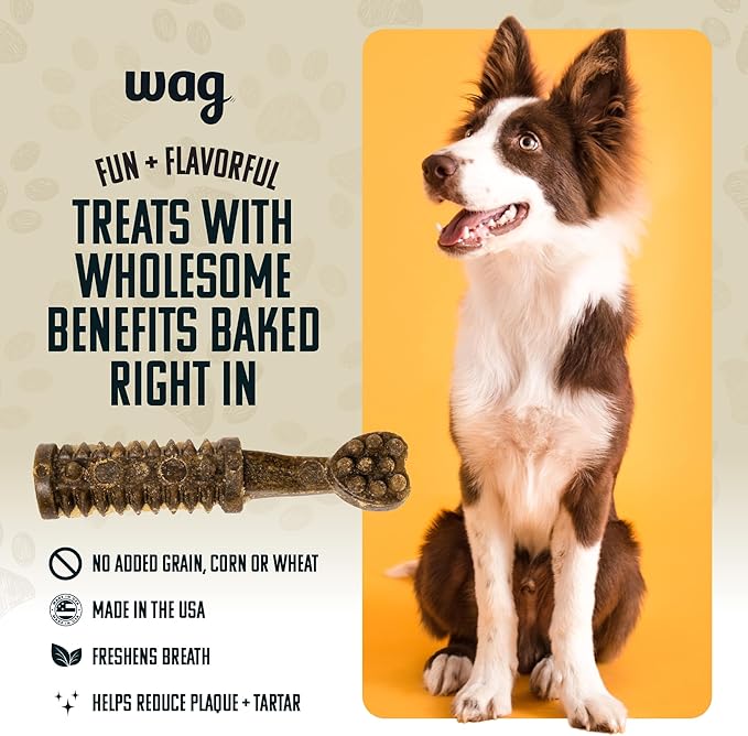 Amazon Brand - Wag Dental Dog Treats to Help Clean Teeth & Freshen Breath - Medium, Unflavored, 36 Count (Pack of 1)-PawvioPets