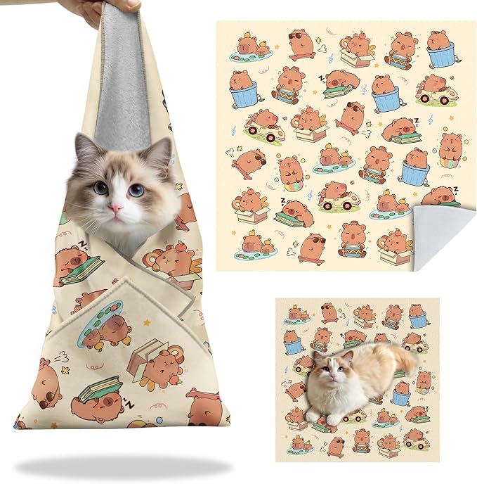 27.6"Cat Grooming Wrap, Self Adhesive Cat Wrap for Cutting Nails, Anti-Escape Calming Cat Swaddle Wrap for Medicine Ear Cleaning, Anti-Scratch Cats Burrito Restraint Blanket, Multifunctional Pet Tool-PawvioPets