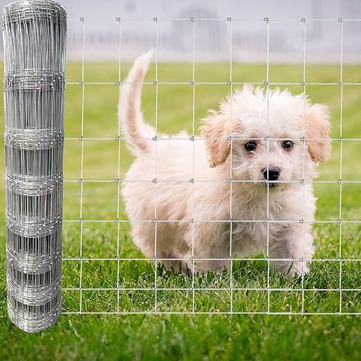 40in x 100ft Galvanized Wire Fence, Hog Goat Fencing Garden Fencing Roll, Heavy Zinc Coating Metal Wire Mesh for Yard Vegetable Plant Protection Poultry Netting-PawvioPets